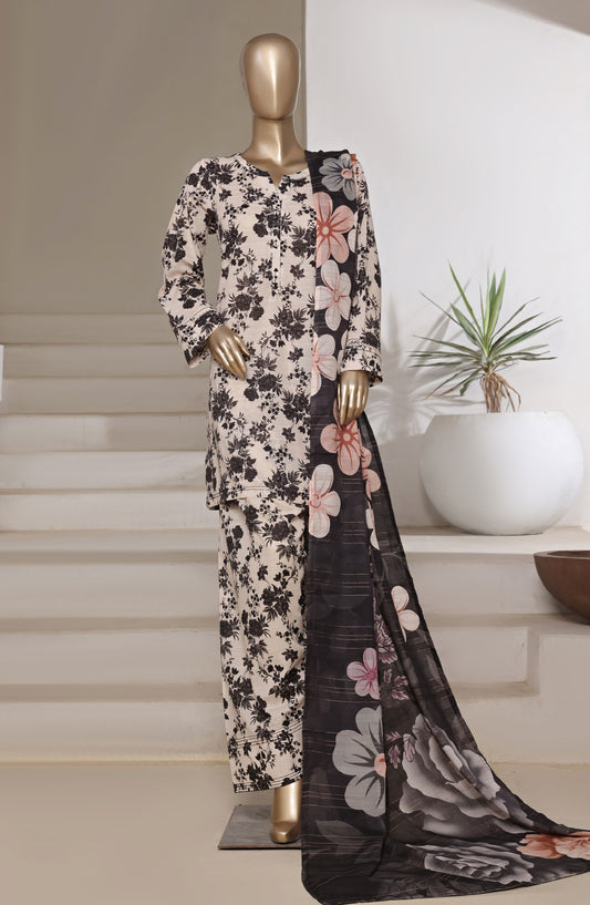 Sadabahar Digital Printed Cotton Cambric Stitched 3 Piece Suit - Design-04 - SBD25PCFR - Off White - Summer Collection