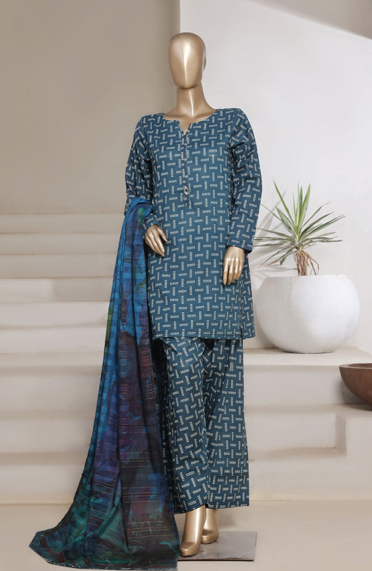 Sadabahar Digital Printed Cotton Cambric Stitched 3 Piece Suit - Design-03 - SBD25PCFR - Blue - Summer Collection