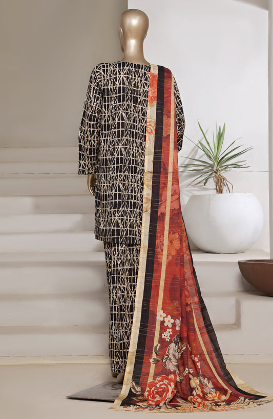 Sadabahar Digital Printed Cotton Cambric Stitched 3 Piece Suit - Design-02 - SBD25PCFR - Black - Summer Collection