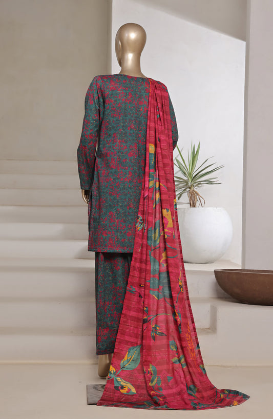 Sadabahar Digital Printed Cotton Cambric Stitched 3 Piece Suit - Design-01 - SBD25PCFR - Green - Summer Collection