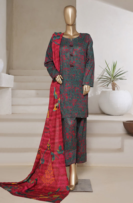 Sadabahar Digital Printed Cotton Cambric Stitched 3 Piece Suit - Design-01 - SBD25PCFR - Green - Summer Collection