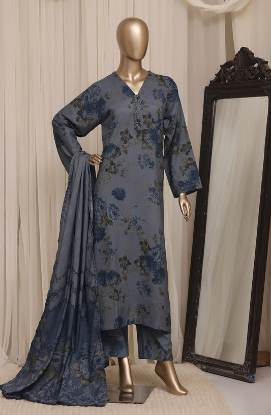 Sadabahar Printed Dhanak Stitched 3 Piece Suit - D-06 - SBD26DNK - Blue - Winter Collection
