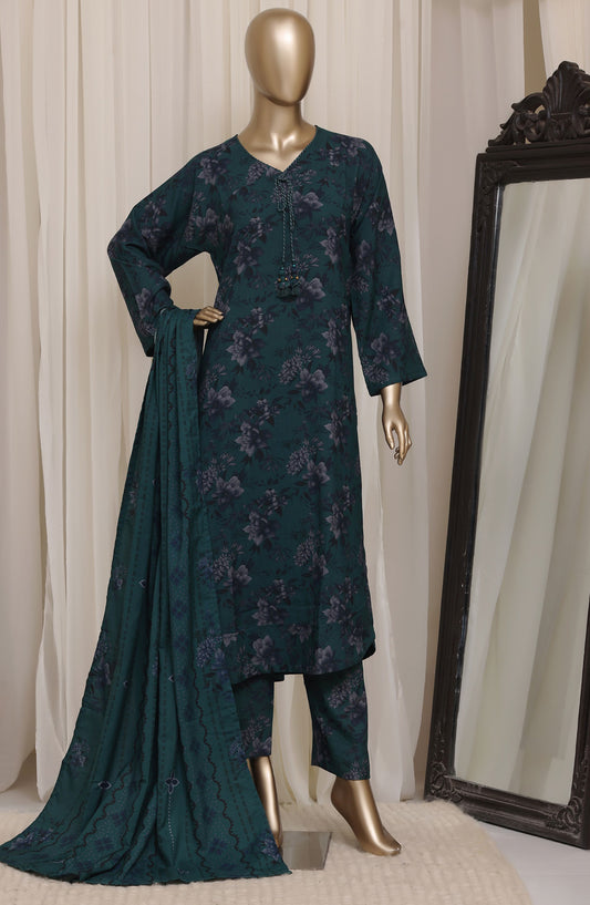 Sadabahar Printed Dhanak Stitched 3 Piece Suit - D-04 - SBD26DNK - Blue - Winter Collection