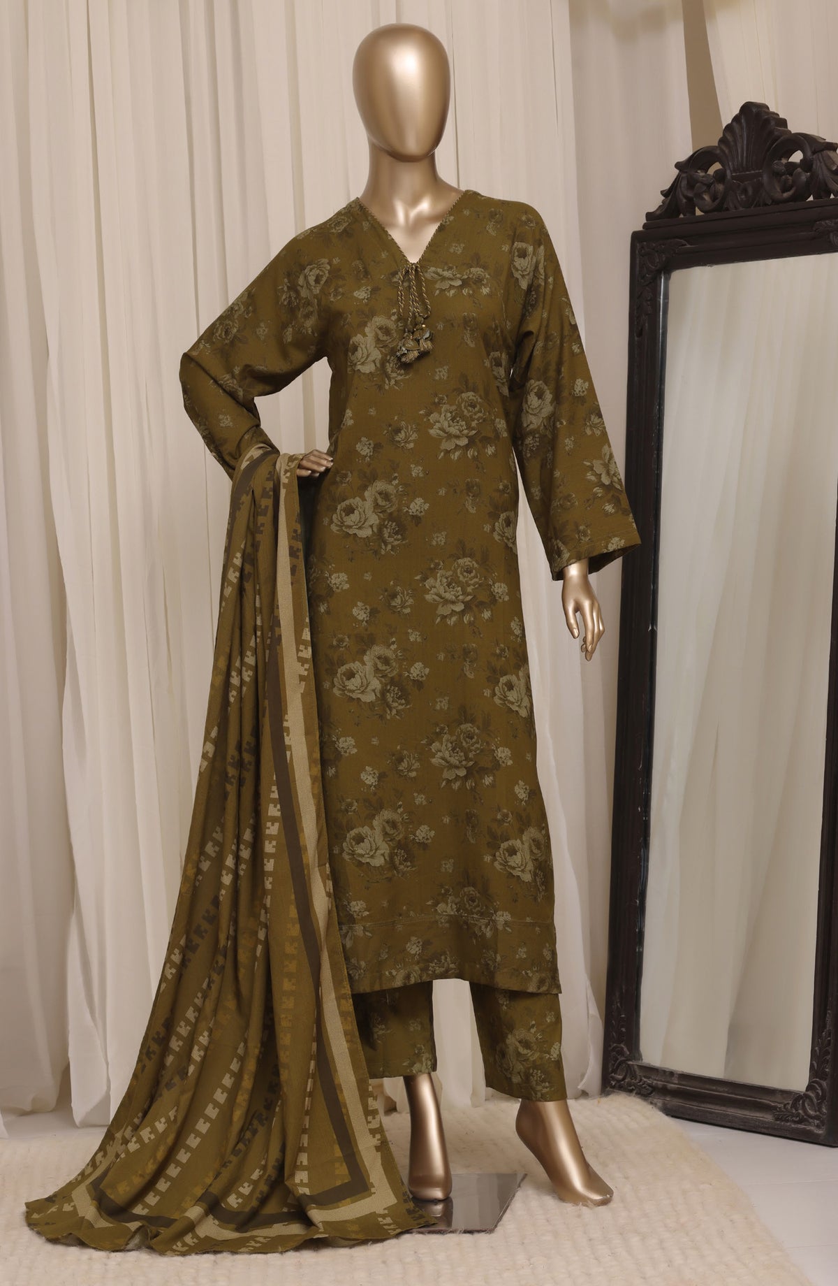 Sadabahar Printed Dhanak Stitched 3 Piece Suit - D-03 - SBD26DNK - Green - Winter Collection