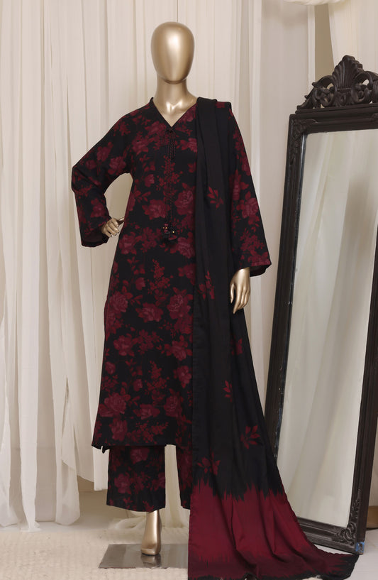 Sadabahar Printed Dhanak Stitched 3 Piece Suit - D-02 - SBD26DNK - Red Black - Winter Collection