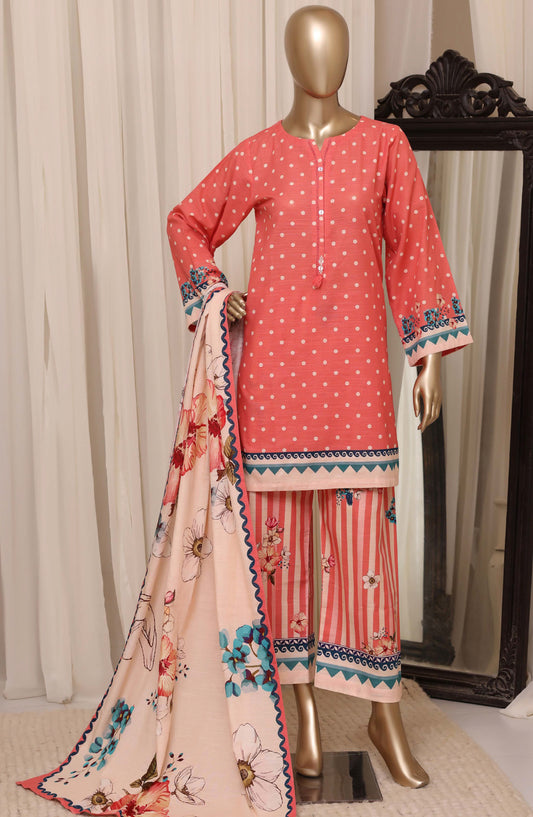 Sadabahar Printed Khaddar Stitched 3 Piece Suit - D-12 - SBD26KHD - Pink - Winter Collection