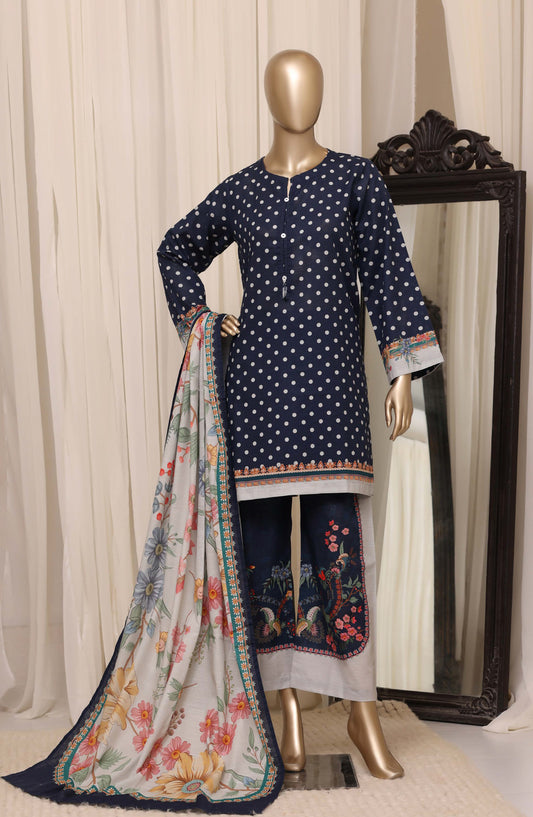 Sadabahar Printed Khaddar Stitched 3 Piece Suit - D-11 - SBD26KHD - Blue - Winter Collection