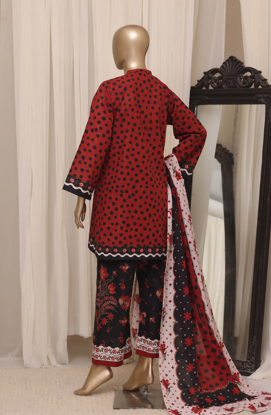 Sadabahar Printed Khaddar Stitched 3 Piece Suit - D-09 - SBD26KHD - Red - Winter Collection