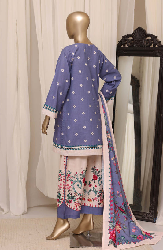 Sadabahar Printed Khaddar Stitched 3 Piece Suit - D-07 - SBD26KHD - Blue - Winter Collection
