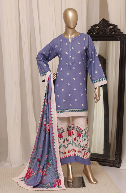 Sadabahar Printed Khaddar Stitched 3 Piece Suit - D-07 - SBD26KHD - Blue - Winter Collection