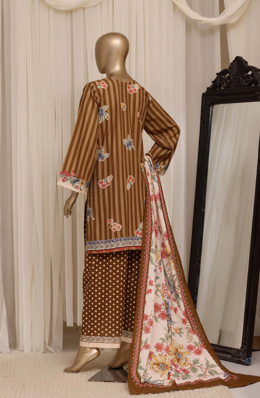 Sadabahar Printed Khaddar Stitched 3 Piece Suit - D-04 - SBD26KHD - Brown - Winter Collection