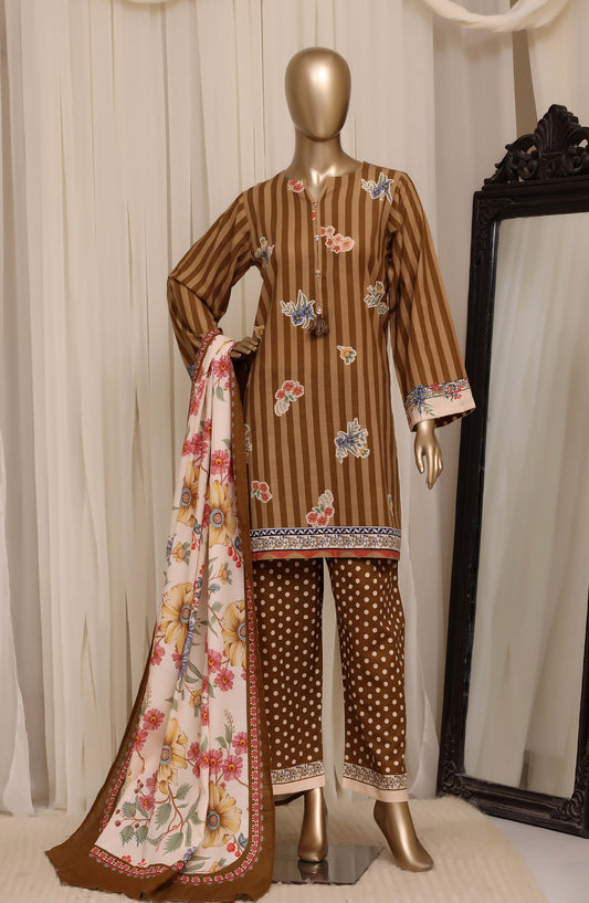 Sadabahar Printed Khaddar Stitched 3 Piece Suit - D-04 - SBD26KHD - Brown - Winter Collection
