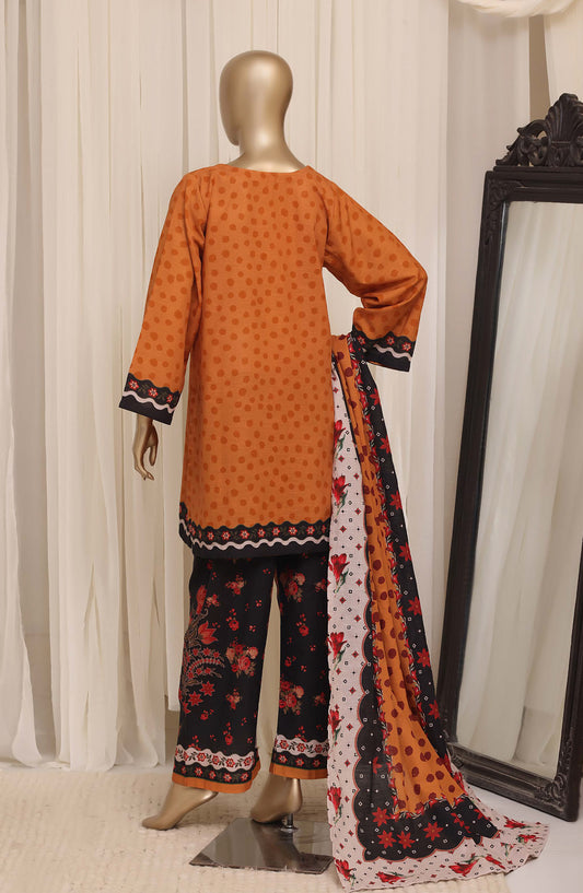 Sadabahar Printed Khaddar Stitched 3 Piece Suit - D-01 - SBD26KHD - Orange - Winter Collection