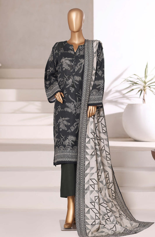 Sadabahar Printed Khaddar Stitched 3 Piece Suit - Design-11 - SBD25KHD - Black - Winter Collection