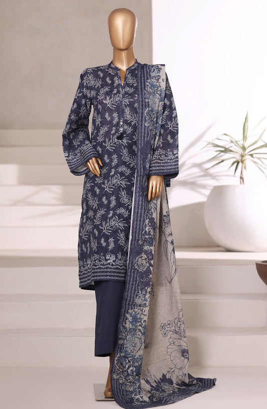 Sadabahar Printed Khaddar Stitched 3 Piece Suit - Design-10 - SBD25KHD - Blue - Winter Collection