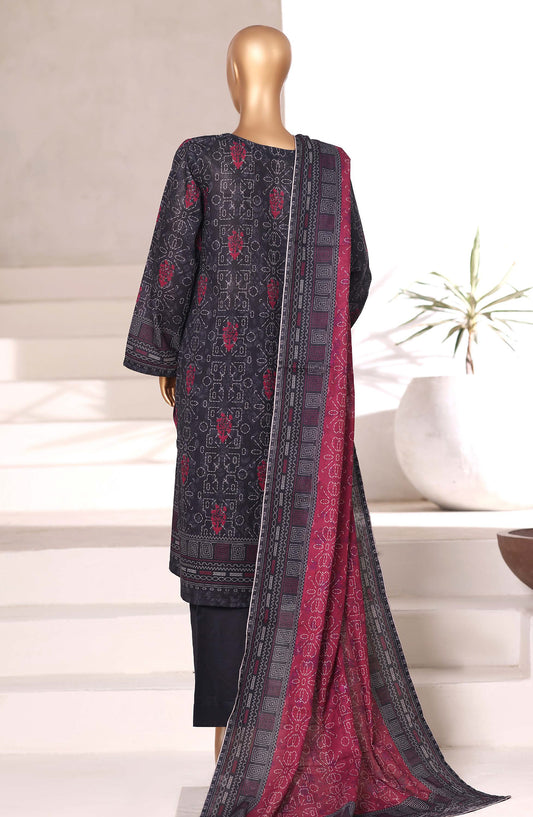Sadabahar Printed Khaddar Stitched 3 Piece Suit - Design-09 - SBD25KHD - Black - Winter Collection
