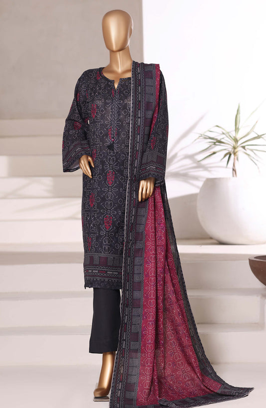 Sadabahar Printed Khaddar Stitched 3 Piece Suit - Design-09 - SBD25KHD - Black - Winter Collection