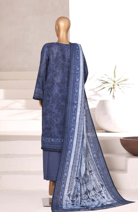 Sadabahar Printed Khaddar Stitched 3 Piece Suit - Design-08 - SBD25KHD - Blue - Winter Collection
