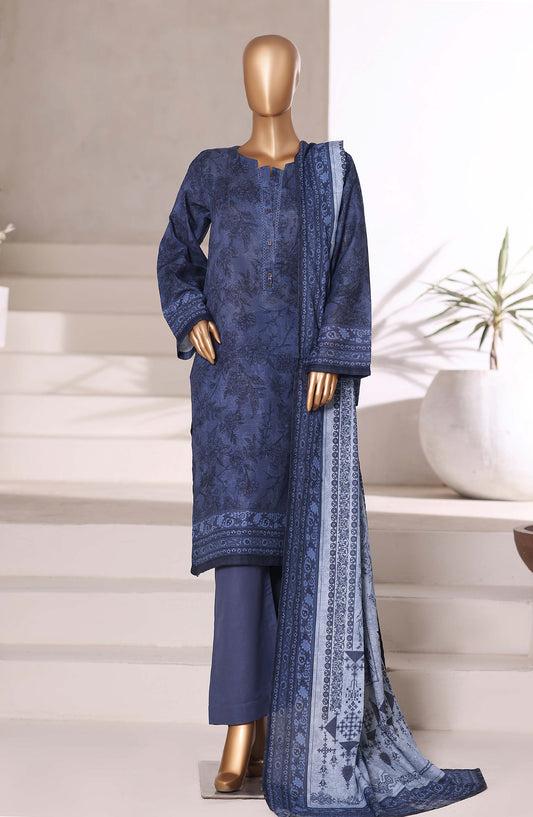 Sadabahar Printed Khaddar Stitched 3 Piece Suit - Design-08 - SBD25KHD - Blue - Winter Collection