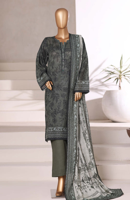 Sadabahar Printed Khaddar Stitched 3 Piece Suit - Design-07 - SBD25KHD - Grey - Winter Collection