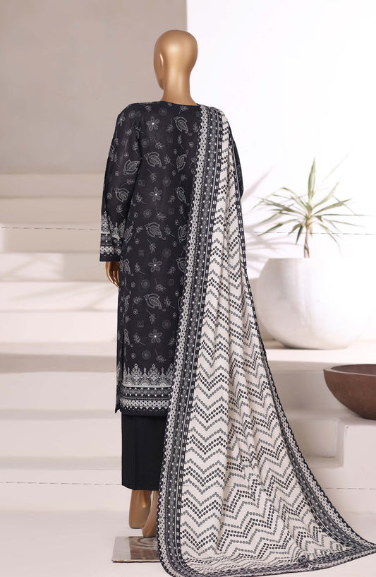 Sadabahar Printed Khaddar Stitched 3 Piece Suit - Design-06 - SBD25KHD - Black - Winter Collection