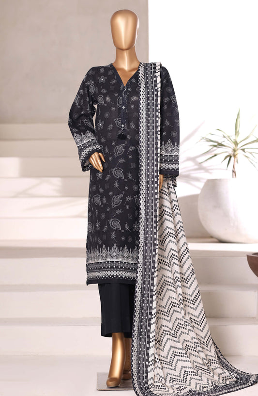 Sadabahar Printed Khaddar Stitched 3 Piece Suit - Design-06 - SBD25KHD - Black - Winter Collection