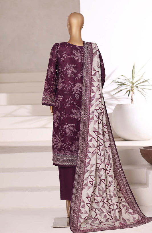 Sadabahar Printed Khaddar Stitched 3 Piece Suit - Design-05 - SBD25KHD - Purple - Winter Collection