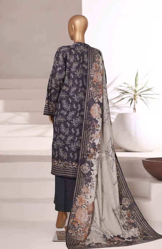 Sadabahar Printed Khaddar Stitched 3 Piece Suit - Design-04 - SBD25KHD - Black - Winter Collection