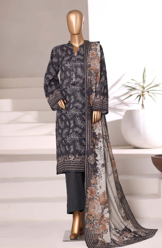 Sadabahar Printed Khaddar Stitched 3 Piece Suit - Design-04 - SBD25KHD - Black - Winter Collection