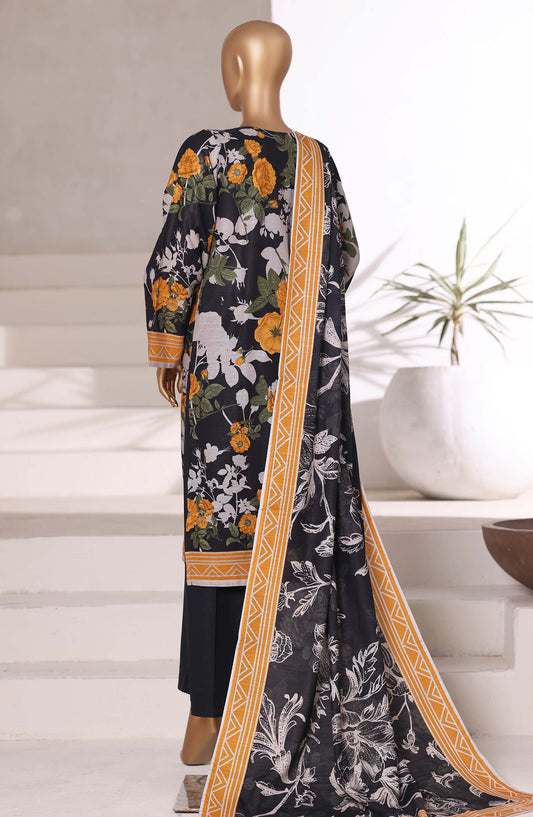 Sadabahar Printed Khaddar Stitched 3 Piece Suit - Design-02 - SBD25KHD - Black - Winter Collection