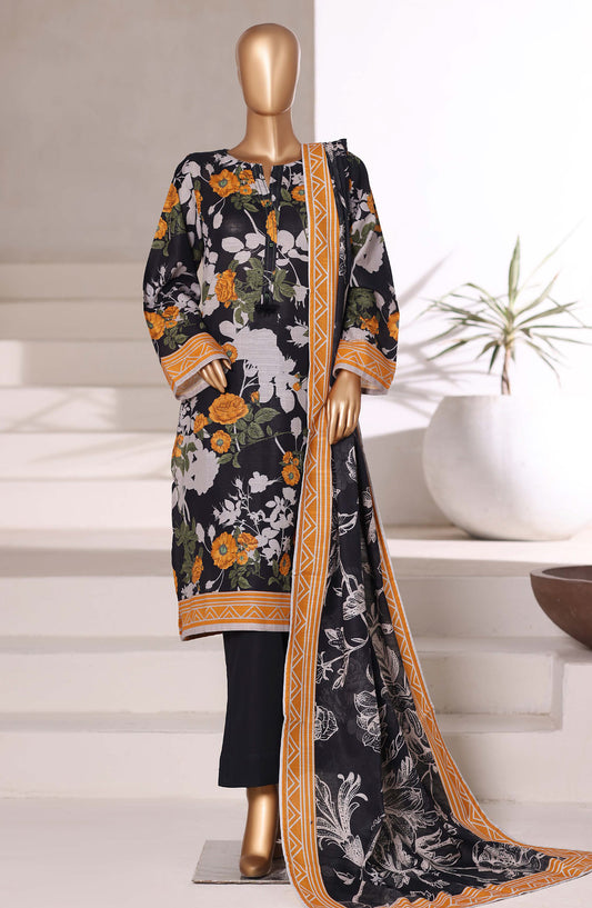 Sadabahar Printed Khaddar Stitched 3 Piece Suit - Design-02 - SBD25KHD - Black - Winter Collection