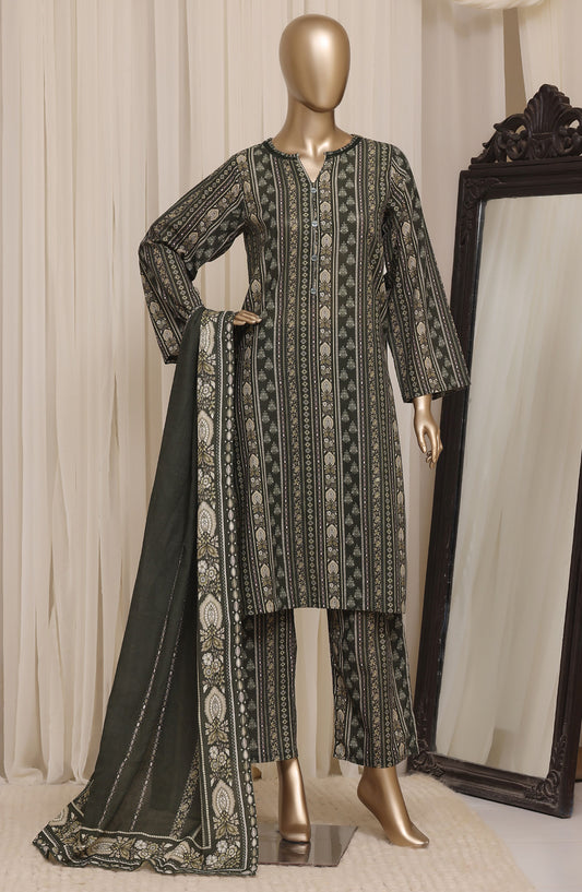 Sadabahar Printed Khaddar Stitched 3 Piece Suit - D-01 - SBD26KTW - Green - Winter Collection