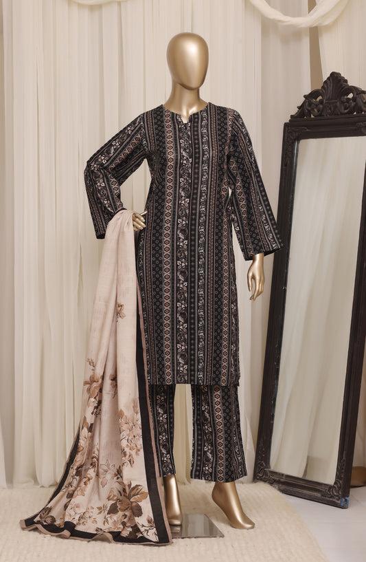 Sadabahar Printed Khaddar Stitched 3 Piece Suit - D-03 - SBD26KTW - Black - Winter Collection