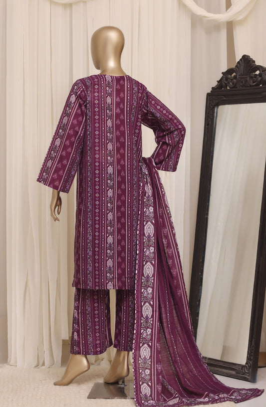 Sadabahar Printed Khaddar Stitched 3 Piece Suit - D-04 - SBD26KTW - Purple - Winter Collection