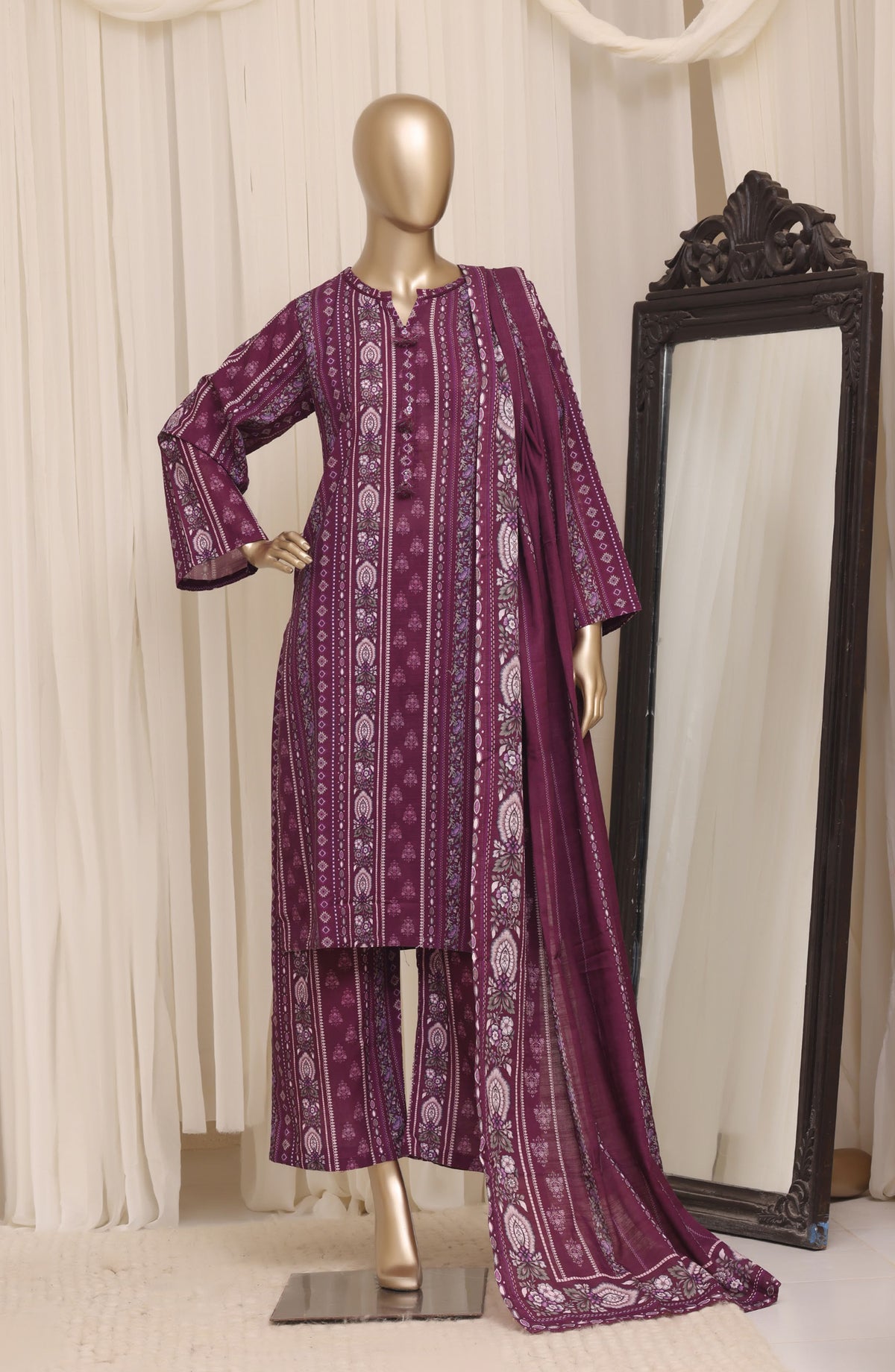 Sadabahar Printed Khaddar Stitched 3 Piece Suit - D-04 - SBD26KTW - Purple - Winter Collection