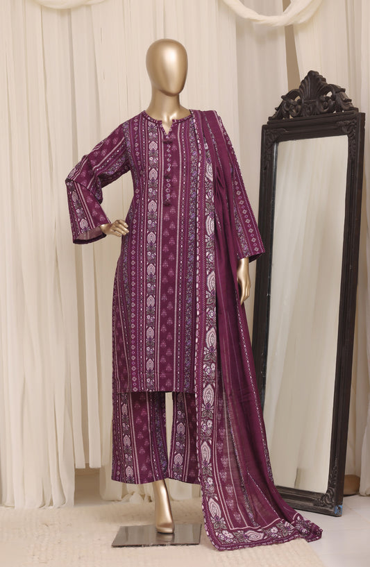 Sadabahar Printed Khaddar Stitched 3 Piece Suit - D-04 - SBD26KTW - Purple - Winter Collection