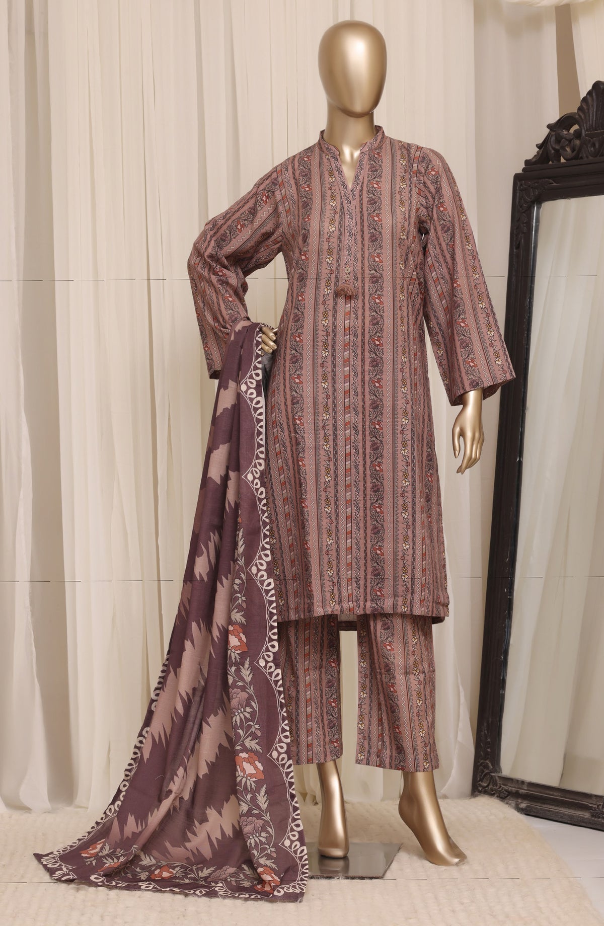 Sadabahar Printed Khaddar Stitched 3 Piece Suit - D-05 - SBD26KTW - Pink - Winter Collection