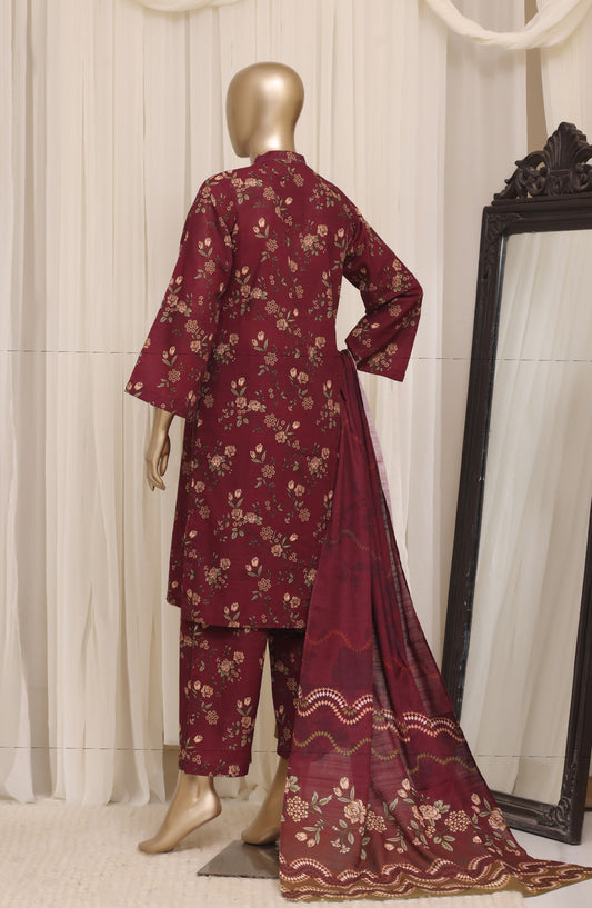 Sadabahar Printed Khaddar Stitched 3 Piece Suit - D-06 - SBD26KTW - Maroon - Winter Collection