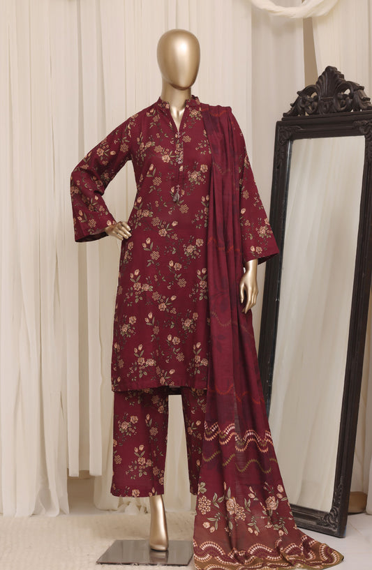 Sadabahar Printed Khaddar Stitched 3 Piece Suit - D-06 - SBD26KTW - Maroon - Winter Collection