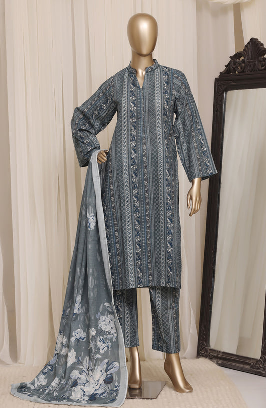 Sadabahar Printed Khaddar Stitched 3 Piece Suit - D-07 - SBD26KTW - Blue - Winter Collection
