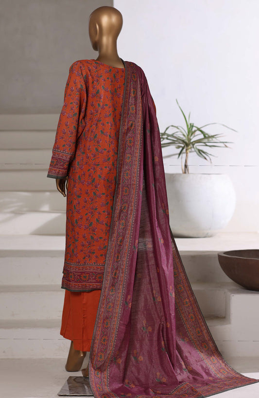 Sadabahar Printed Khaddar Stitched 3 Piece Suit - D-09 - SBD25MMR - Rust - Winter Collection