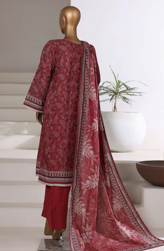 Sadabahar Printed Khaddar Stitched 3 Piece Suit - D-06 - SBD25MMR - Red - Winter Collection