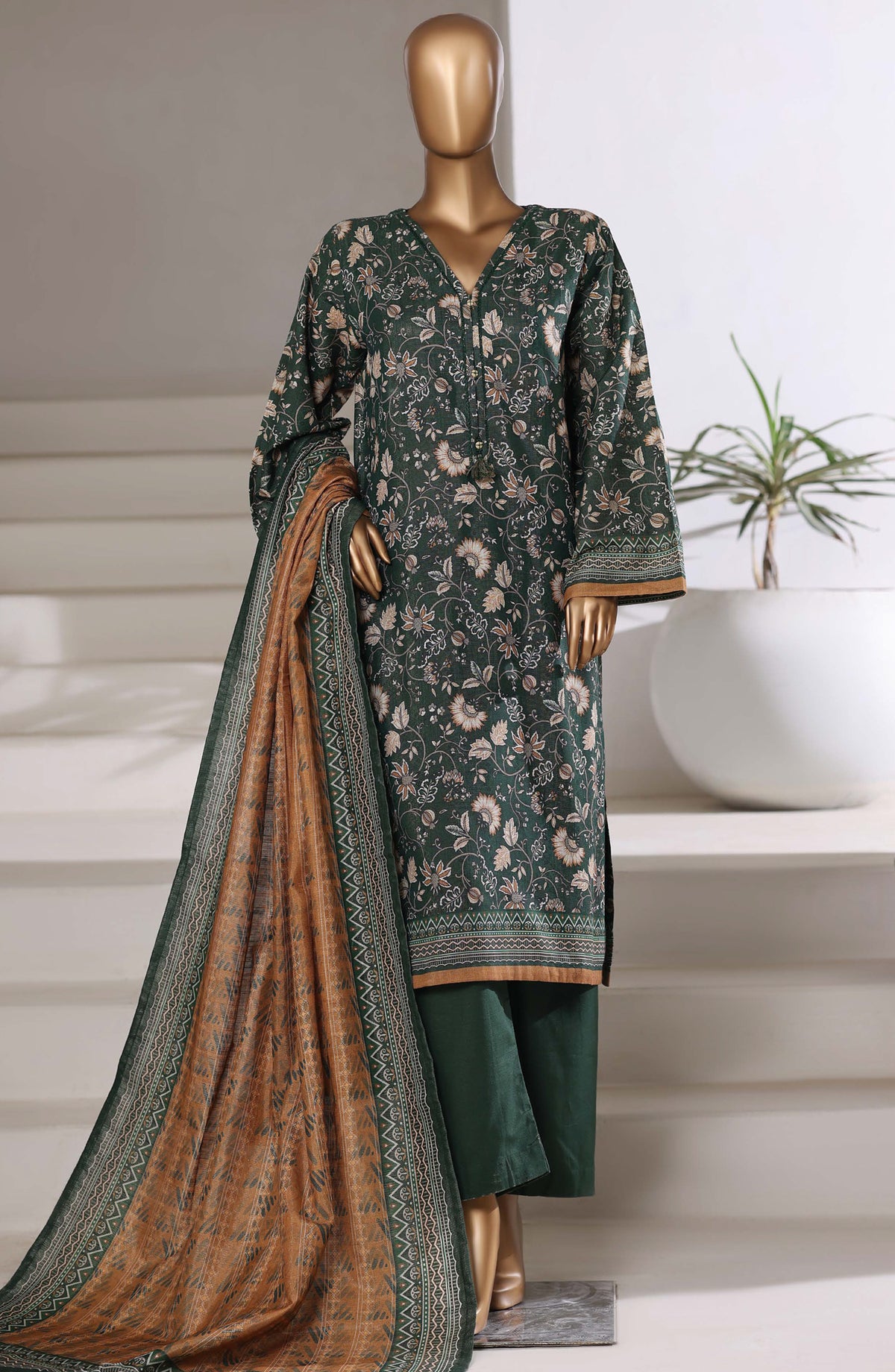 Sadabahar Printed Khaddar Stitched 3 Piece Suit - D-05 - SBD25MMR - Green - Winter Collection
