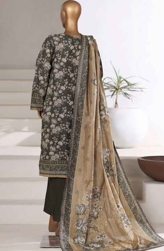 Sadabahar Printed Khaddar Stitched 3 Piece Suit - D-02 - SBD25MMR - Grey - Winter Collection