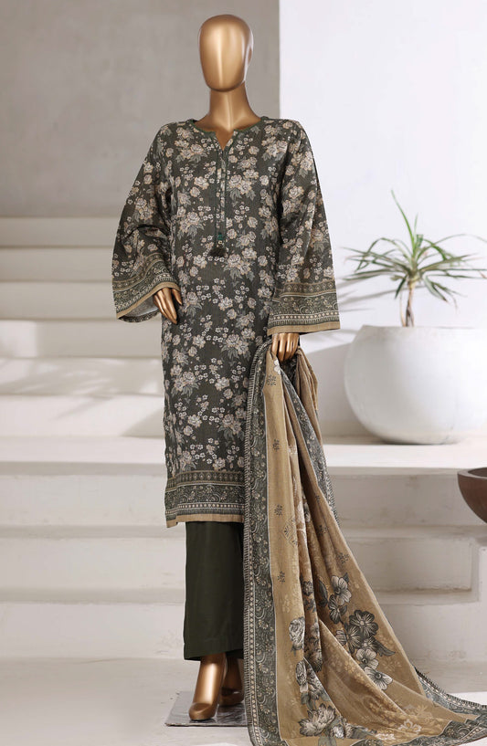 Sadabahar Printed Khaddar Stitched 3 Piece Suit - D-02 - SBD25MMR - Grey - Winter Collection