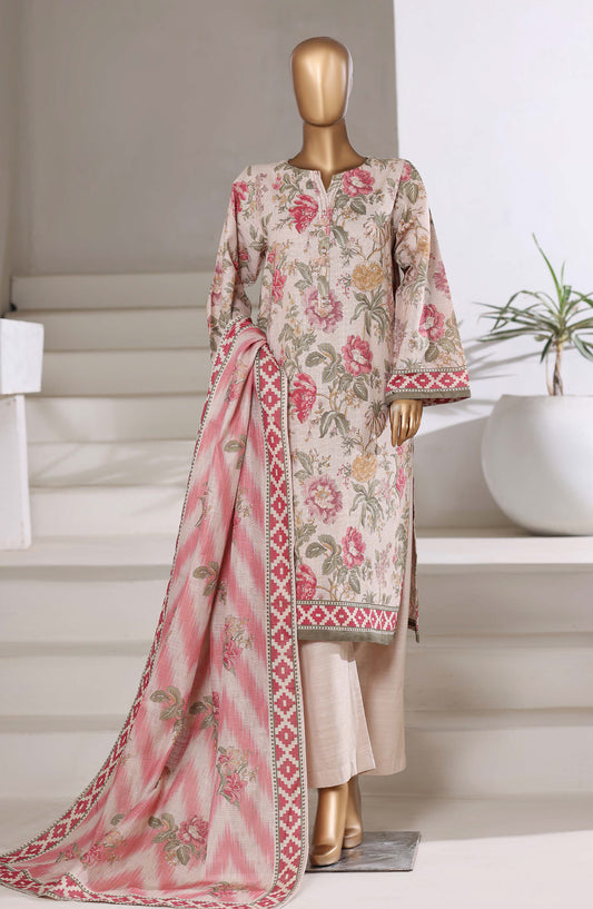 Sadabahar Printed Khaddar Stitched 3 Piece Suit - D-01 - SBD25MMR - Cream - Winter Collection