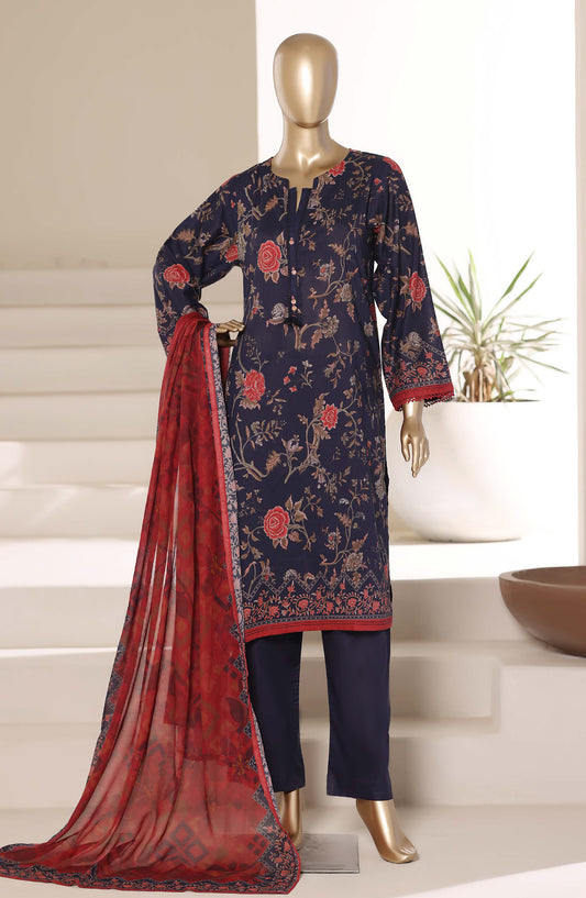 Sadabahar Printed Lawn Stitched 3 Piece Suit - D-15 - SBD26PNT - Navy Blue - Summer Collection