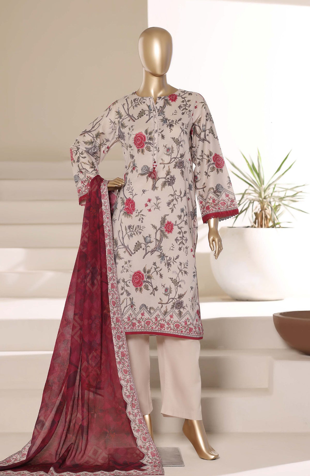 Sadabahar Printed Lawn Stitched 3 Piece Suit - D-13 - SBD26PNT - Beige - Summer Collection
