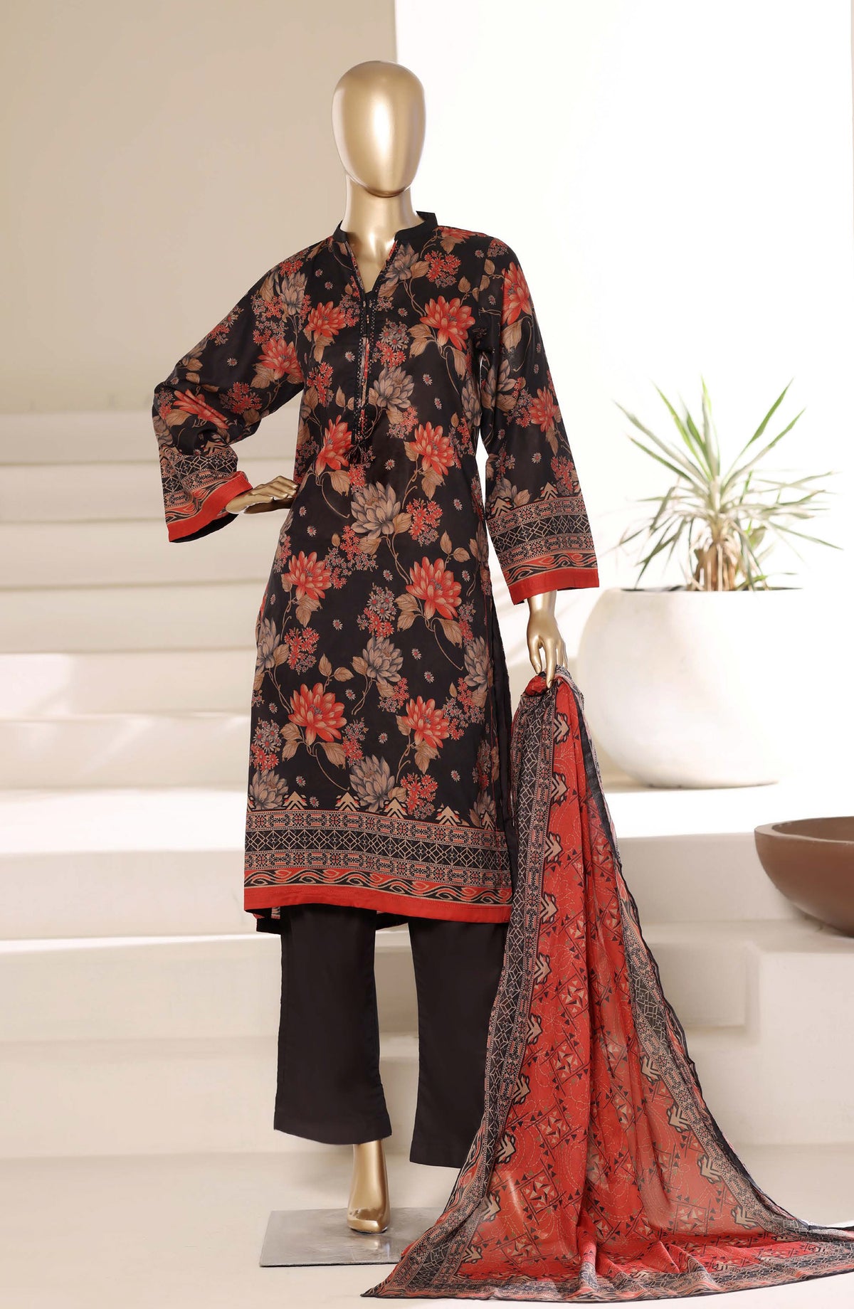 Sadabahar Printed Lawn Stitched 3 Piece Suit - D-12 - SBD26PNT - Black - Summer Collection