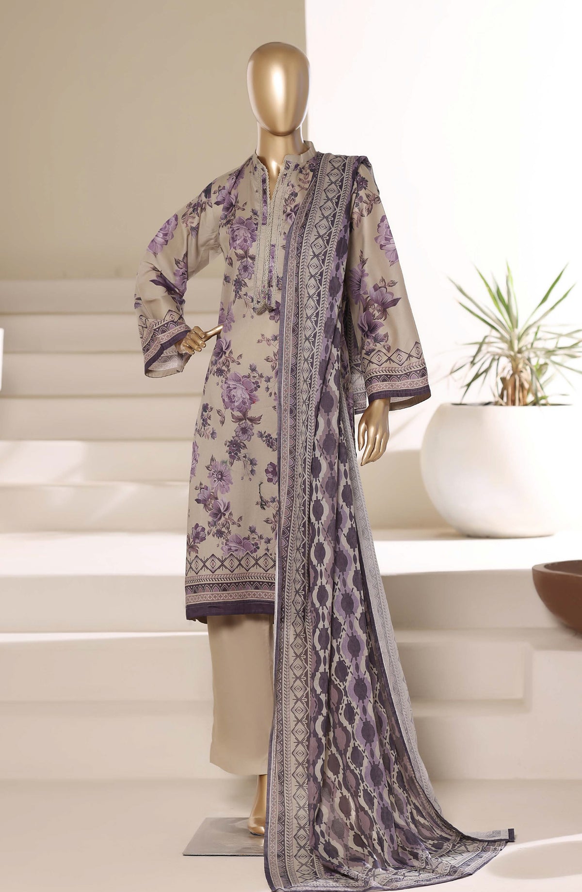 Sadabahar Printed Lawn Stitched 3 Piece Suit - D-11 - SBD26PNT - Beige - Summer Collection